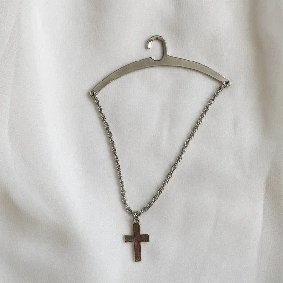 VTG Silver Cross Pendant Tie Chain - Picture 5 of 6